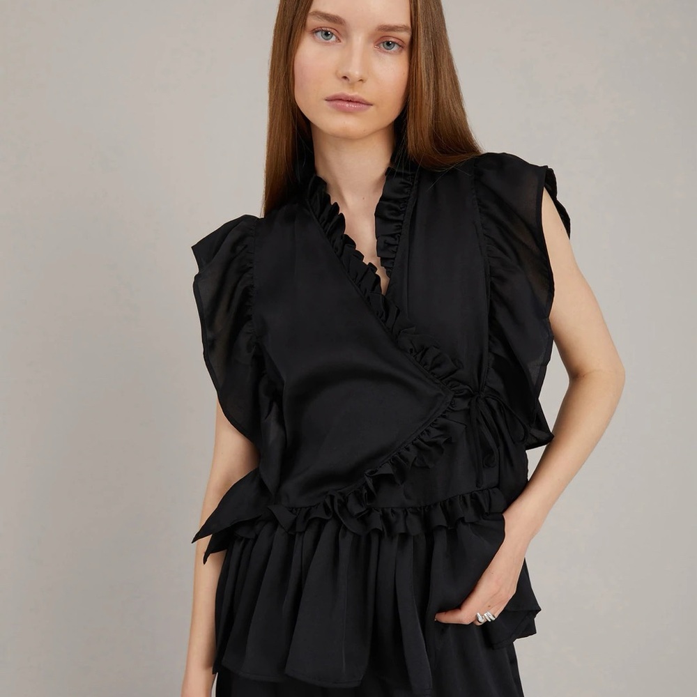Munthe Black Ruffle Wrap Blouse